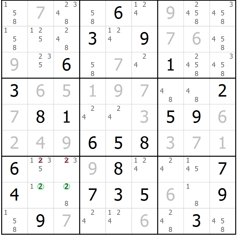 Position des candidats pour la solution de la Gr 36 page 39 du magazine de sudoku Virtuose n° 106