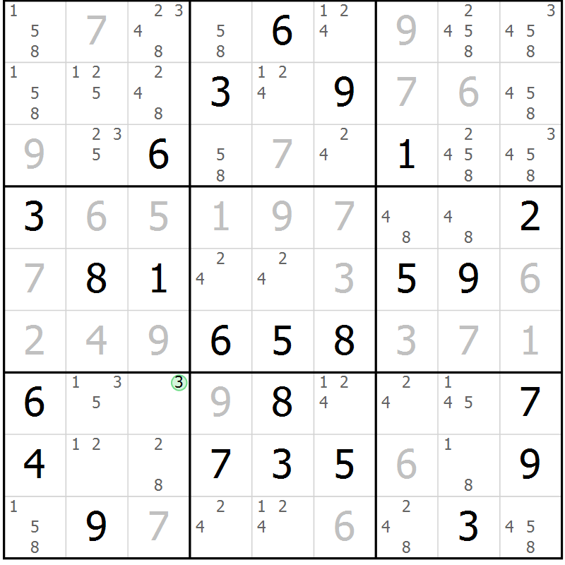 Position des candidats pour la solution de la Gr 36 page 39 du magazine de sudoku Virtuose n° 106