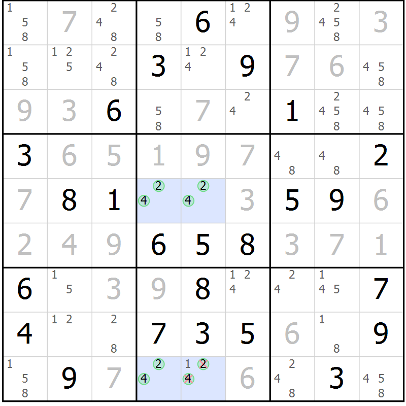Position des candidats pour la solution de la Gr 36 page 39 du magazine de sudoku Virtuose n° 106