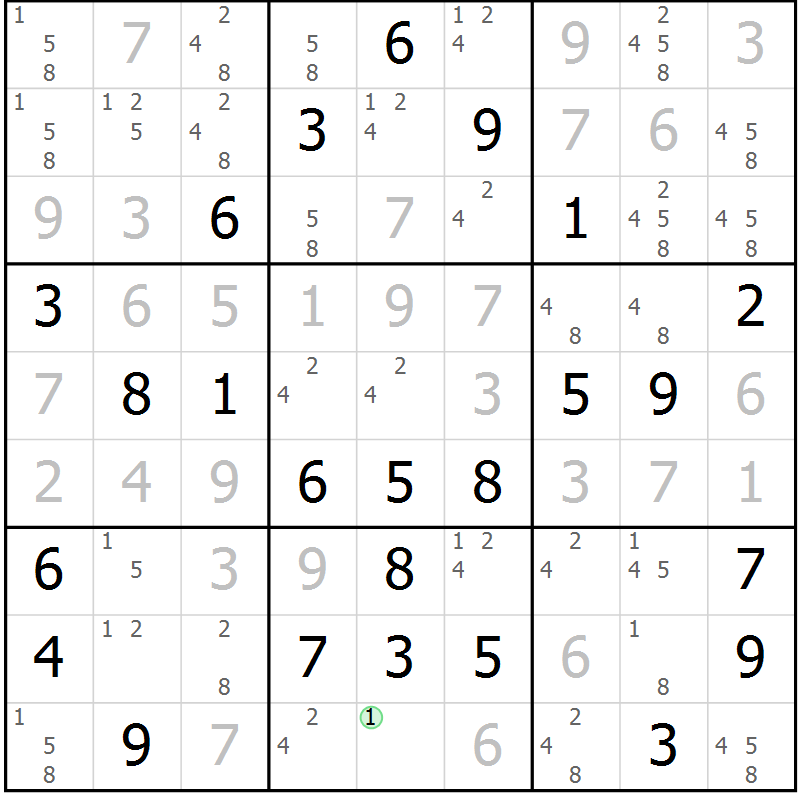 Position des candidats pour la solution de la Gr 36 page 39 du magazine de sudoku Virtuose n° 106