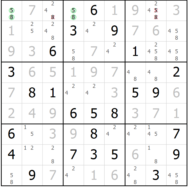 Position des candidats pour la solution de la Gr 36 page 39 du magazine de sudoku Virtuose n° 106