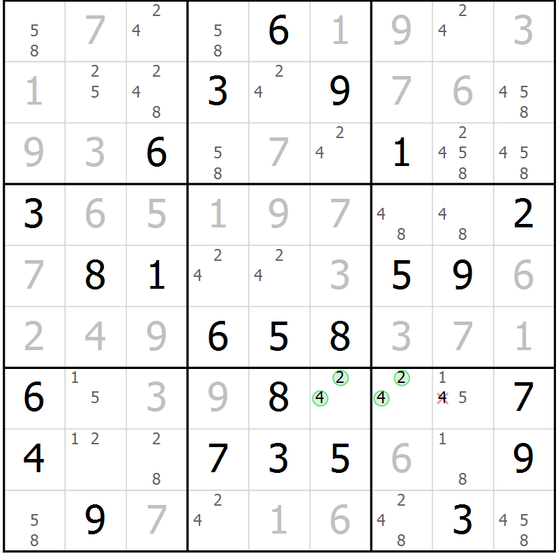 Position des candidats pour la solution de la Gr 36 page 39 du magazine de sudoku Virtuose n° 106