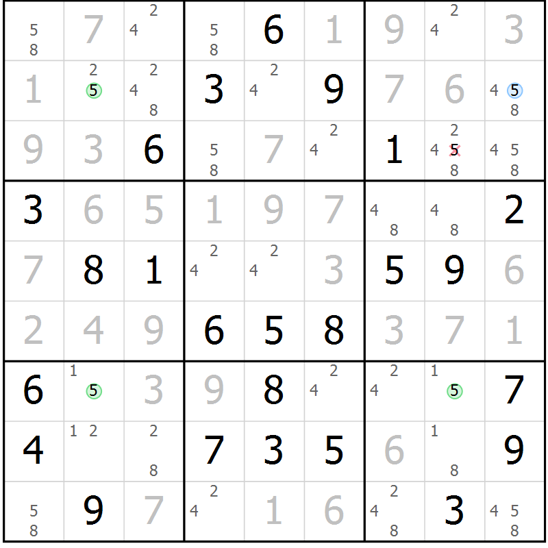 Position des candidats pour la solution de la Gr 36 page 39 du magazine de sudoku Virtuose n° 106