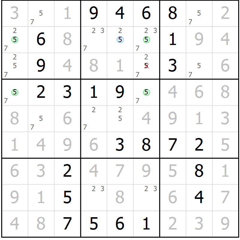 Position des candidats pour la solution de la Gr 37 page 40 du magazine de sudoku Virtuose n° 106