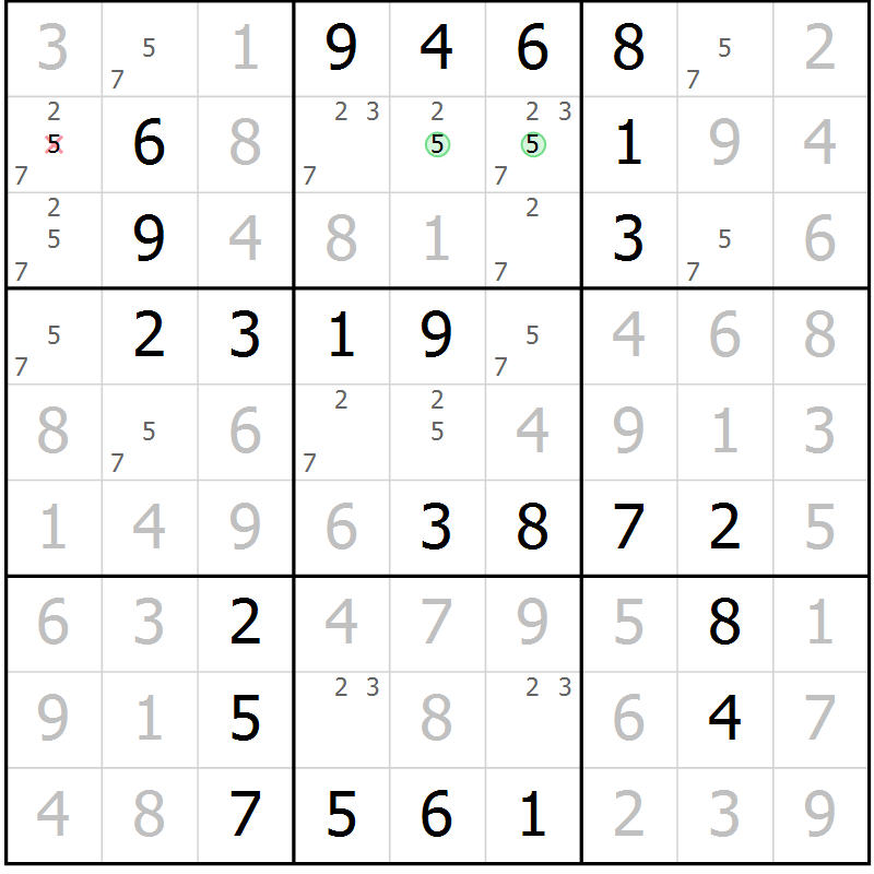 Position des candidats pour la solution de la Gr 37 page 40 du magazine de sudoku Virtuose n° 106