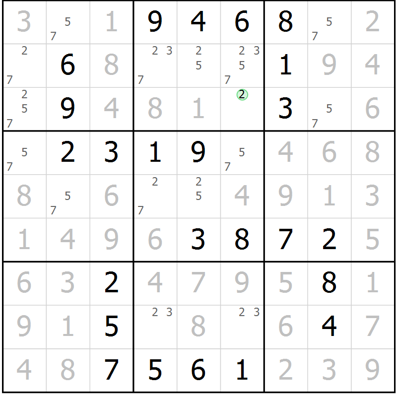 Position des candidats pour la solution de la Gr 37 page 40 du magazine de sudoku Virtuose n° 106