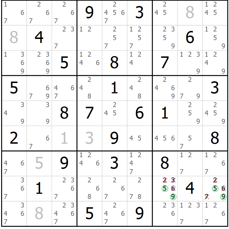 Position des candidats pour la solution de la Gr 38 page 41 du magazine de sudoku Virtuose n° 106