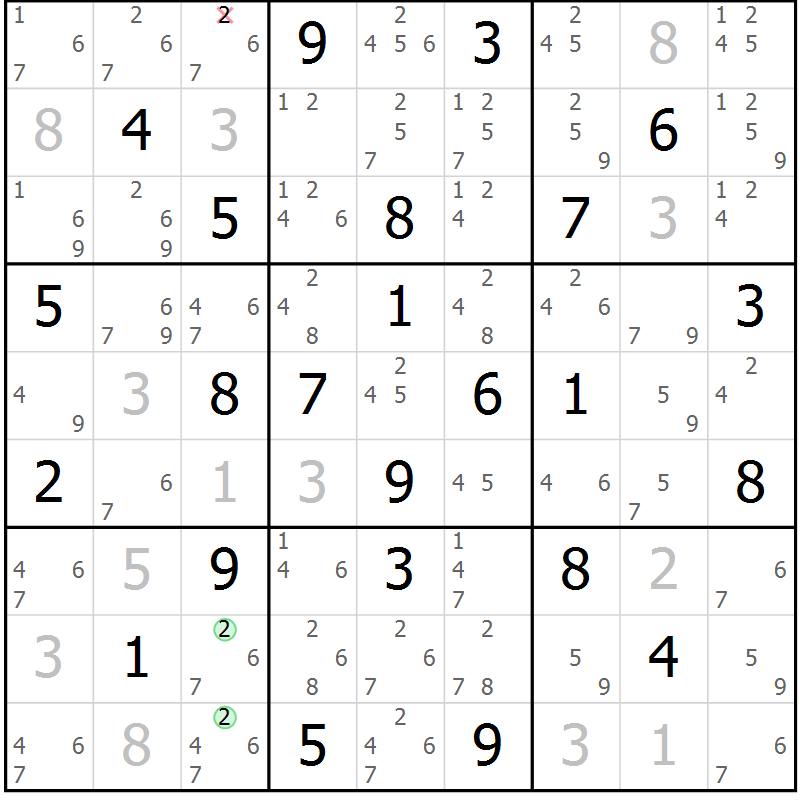 Position des candidats pour la solution de la Gr 38 page 41 du magazine de sudoku Virtuose n° 106