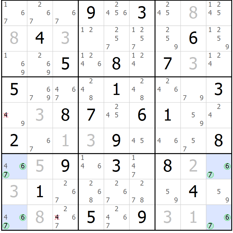 Position des candidats pour la solution de la Gr 38 page 41 du magazine de sudoku Virtuose n° 106