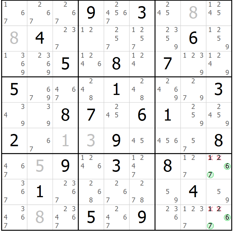 Position des candidats pour la solution de la Gr 38 page 41 du magazine de sudoku Virtuose n° 106