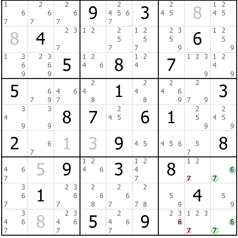 Position des candidats pour la solution de la Gr 38 page 41 du magazine de sudoku Virtuose n° 106