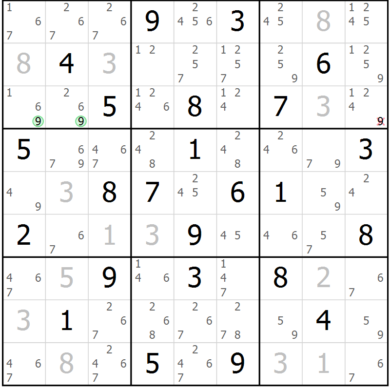 Position des candidats pour la solution de la Gr 38 page 41 du magazine de sudoku Virtuose n° 106