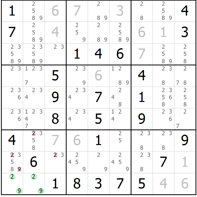 Position des candidats pour la solution de la Gr 39 page 42 du magazine de sudoku Virtuose n° 106