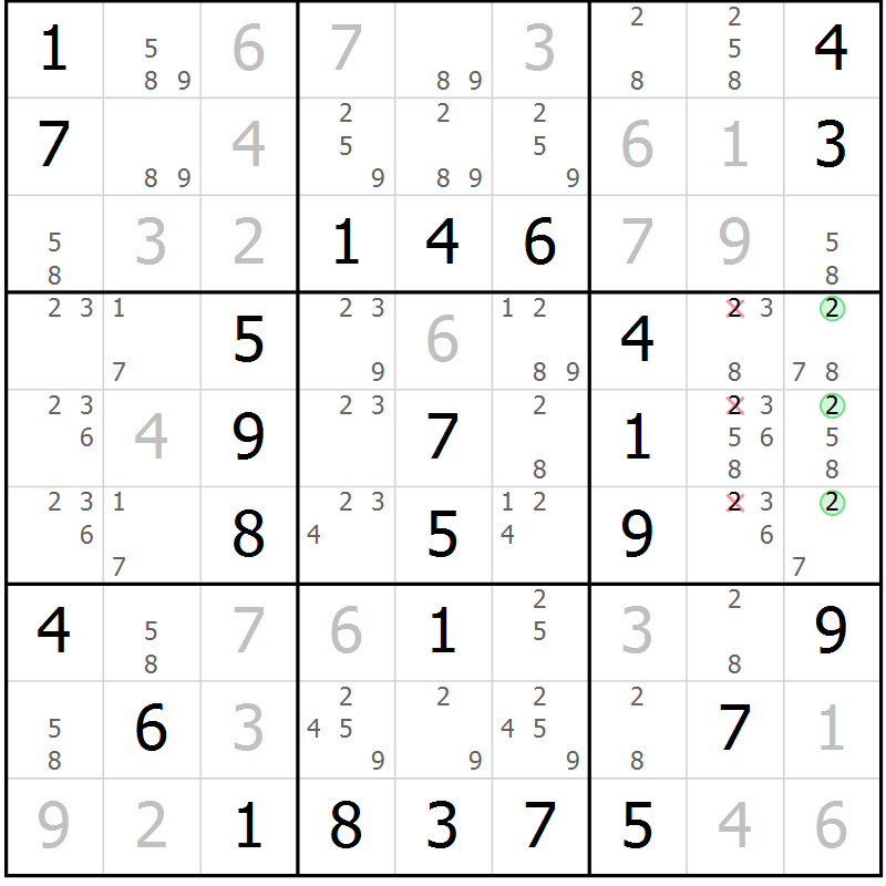 Position des candidats pour la solution de la Gr 39 page 42 du magazine de sudoku Virtuose n° 106