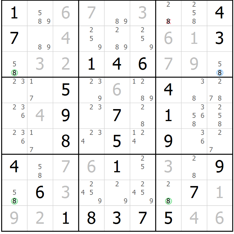 Position des candidats pour la solution de la Gr 39 page 42 du magazine de sudoku Virtuose n° 106
