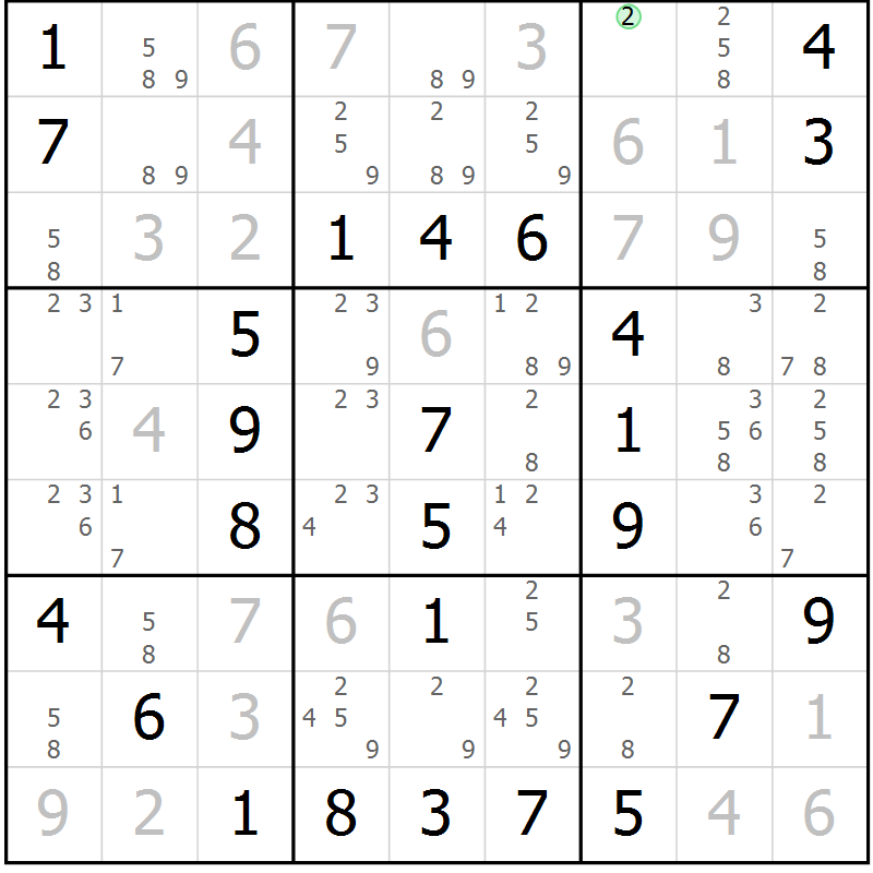 Position des candidats pour la solution de la Gr 39 page 42 du magazine de sudoku Virtuose n° 106