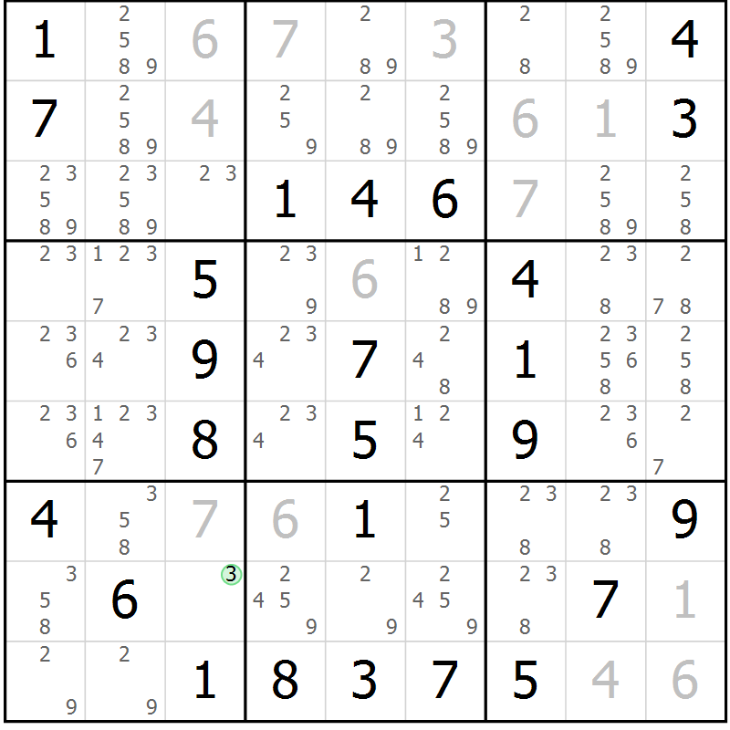 Position des candidats pour la solution de la Gr 39 page 42 du magazine de sudoku Virtuose n° 106