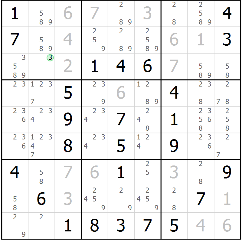 Position des candidats pour la solution de la Gr 39 page 42 du magazine de sudoku Virtuose n° 106