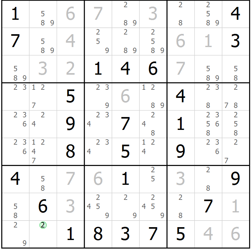 Position des candidats pour la solution de la Gr 39 page 42 du magazine de sudoku Virtuose n° 106