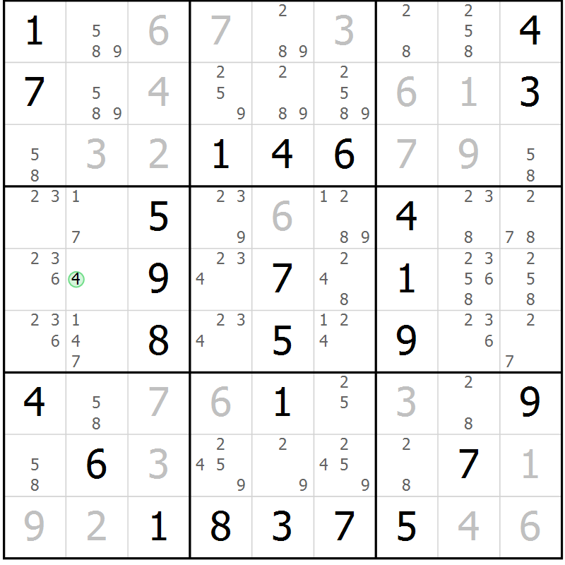 Position des candidats pour la solution de la Gr 39 page 42 du magazine de sudoku Virtuose n° 106