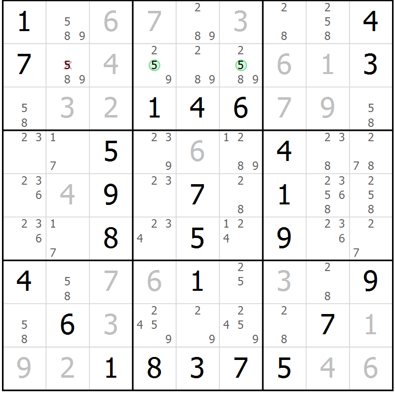 Position des candidats pour la solution de la Gr 39 page 42 du magazine de sudoku Virtuose n° 106