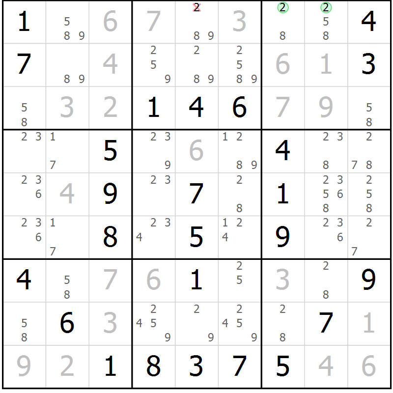 Position des candidats pour la solution de la Gr 39 page 42 du magazine de sudoku Virtuose n° 106