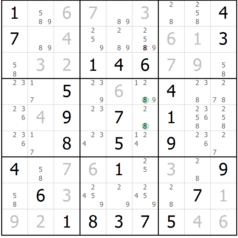 Position des candidats pour la solution de la Gr 39 page 42 du magazine de sudoku Virtuose n° 106