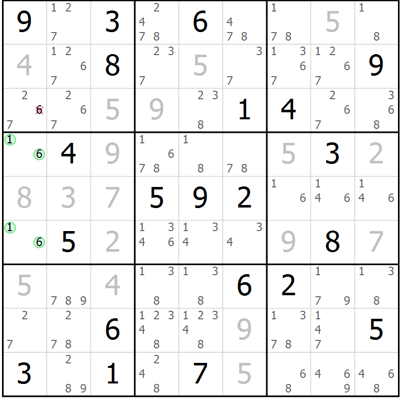 Position des candidats pour la solution de la Gr 4 page 7 du magazine de sudoku Virtuose n° 106