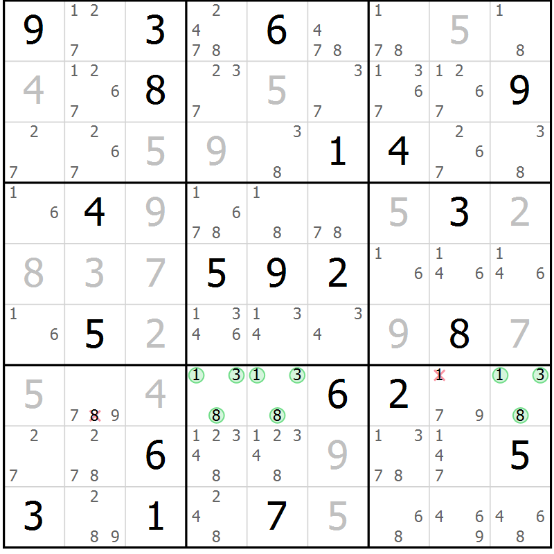Position des candidats pour la solution de la Gr 4 page 7 du magazine de sudoku Virtuose n° 106