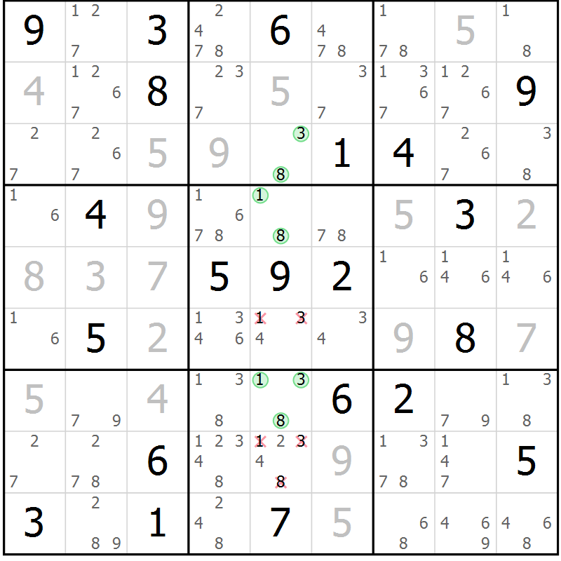 Position des candidats pour la solution de la Gr 4 page 7 du magazine de sudoku Virtuose n° 106