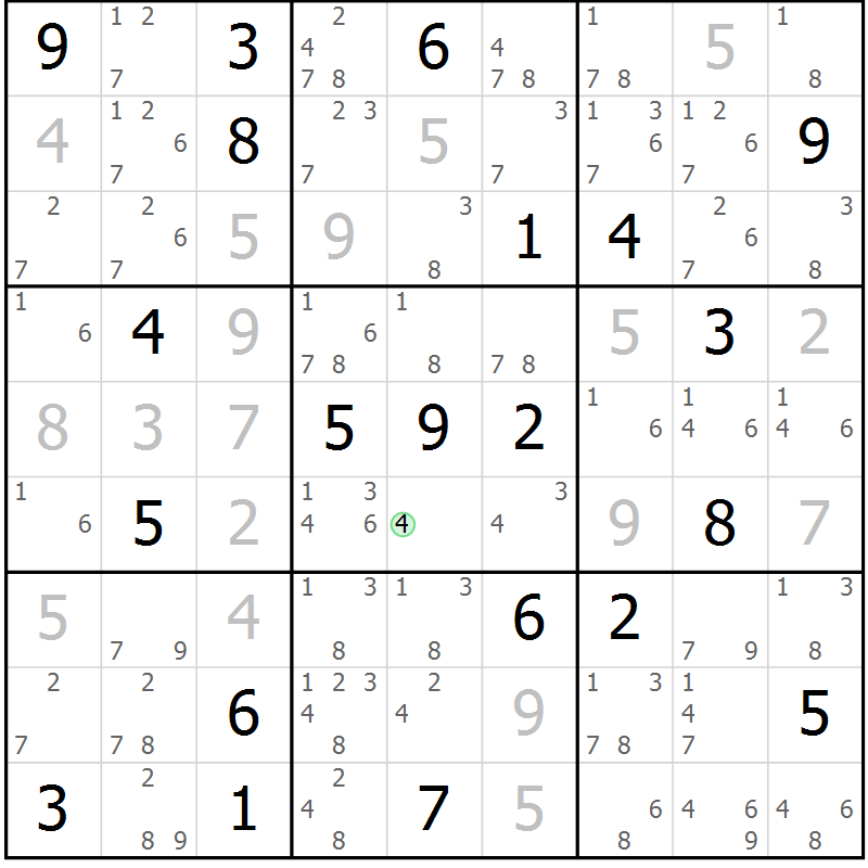 Position des candidats pour la solution de la Gr 4 page 7 du magazine de sudoku Virtuose n° 106