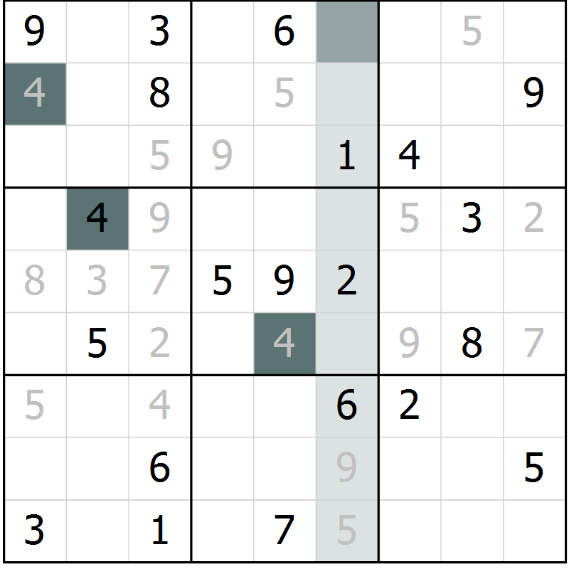 Position des candidats pour la solution de la Gr 4 page 7 du magazine de sudoku Virtuose n° 106