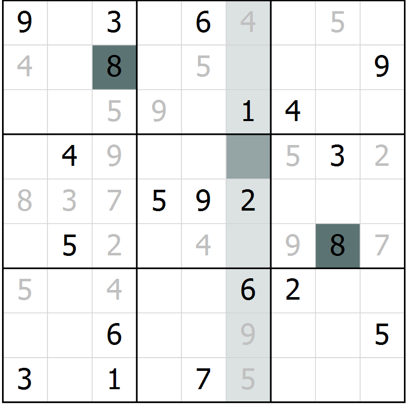 Position des candidats pour la solution de la Gr 4 page 7 du magazine de sudoku Virtuose n° 106