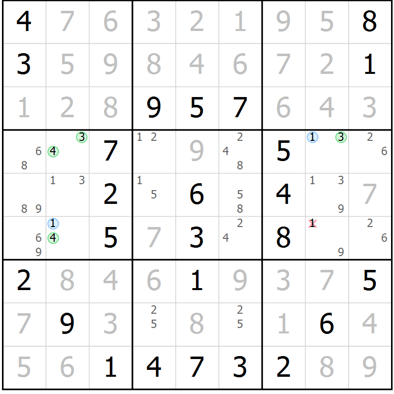 Position des candidats pour la solution de la Gr 40 page 43 du magazine de sudoku Virtuose n° 106