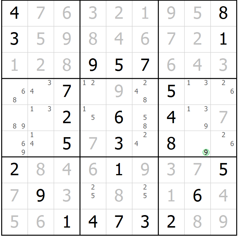 Position des candidats pour la solution de la Gr 40 page 43 du magazine de sudoku Virtuose n° 106