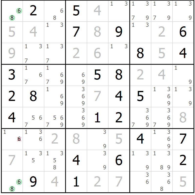 Position des candidats pour la solution de la Gr 41 page 44 du magazine de sudoku Virtuose n° 106