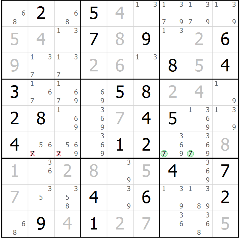 Position des candidats pour la solution de la Gr 41 page 44 du magazine de sudoku Virtuose n° 106