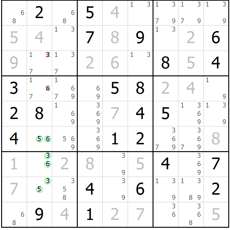 Position des candidats pour la solution de la Gr 41 page 44 du magazine de sudoku Virtuose n° 106
