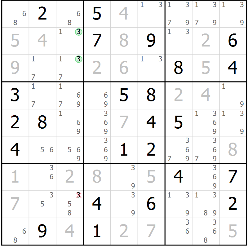 Position des candidats pour la solution de la Gr 41 page 44 du magazine de sudoku Virtuose n° 106