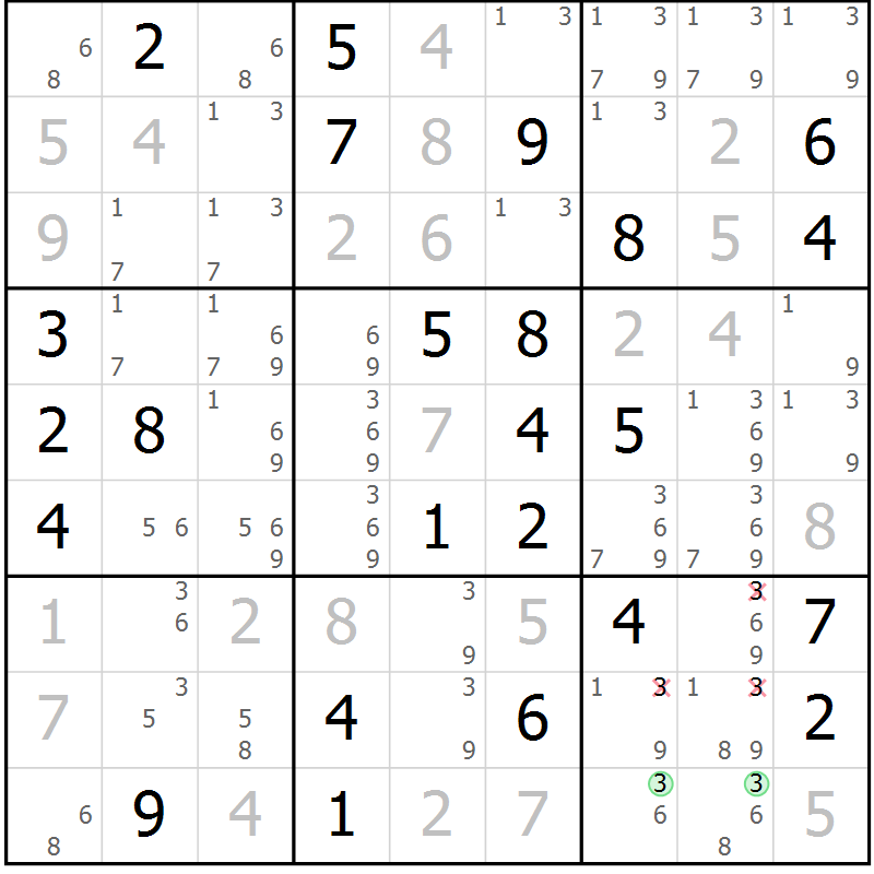 Position des candidats pour la solution de la Gr 41 page 44 du magazine de sudoku Virtuose n° 106