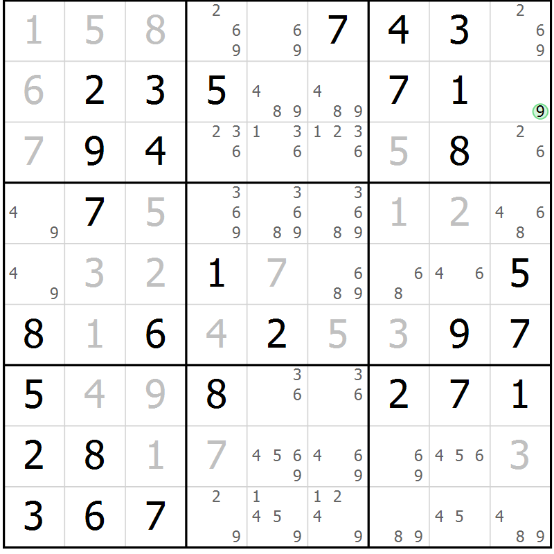 Position des candidats pour la solution de la Gr 42 page 45 du magazine de sudoku Virtuose n° 106