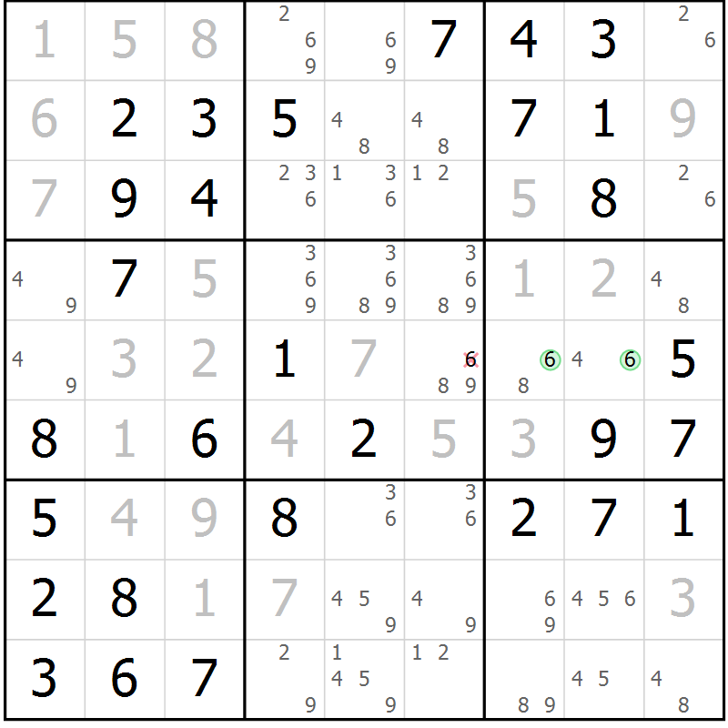 Position des candidats pour la solution de la Gr 42 page 45 du magazine de sudoku Virtuose n° 106