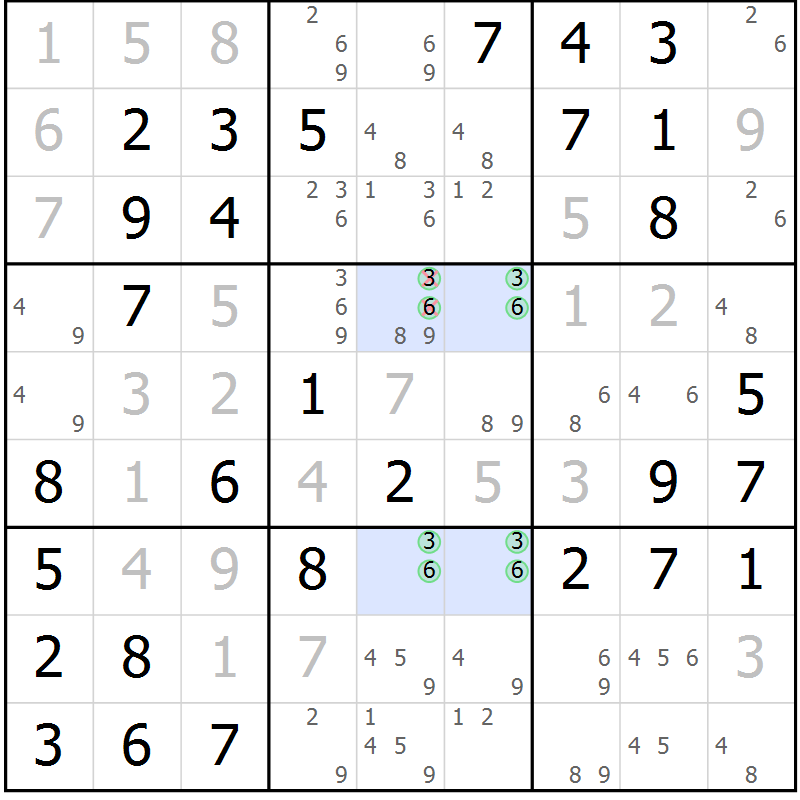 Position des candidats pour la solution de la Gr 42 page 45 du magazine de sudoku Virtuose n° 106