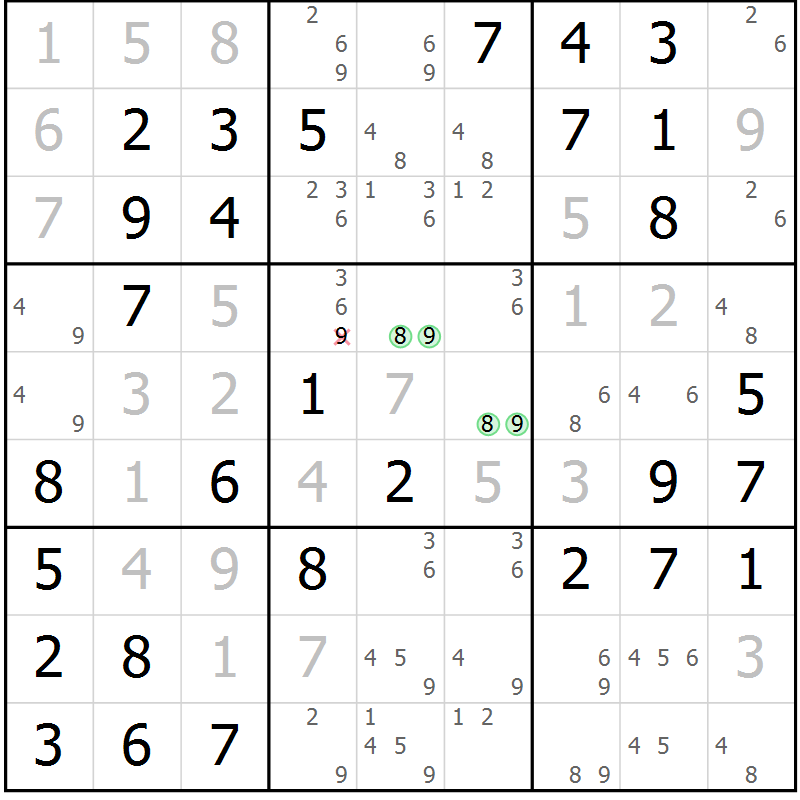 Position des candidats pour la solution de la Gr 42 page 45 du magazine de sudoku Virtuose n° 106