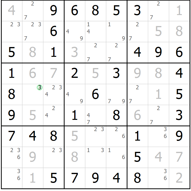 Position des candidats pour la solution de la Gr 43 page 46 du magazine de sudoku Virtuose n° 106