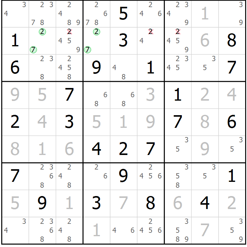 Position des candidats pour la solution de la Gr 44 page 47 du magazine de sudoku Virtuose n° 106