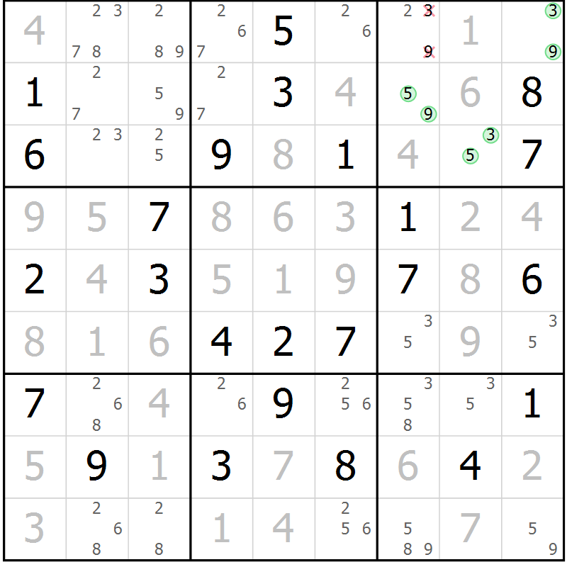 Position des candidats pour la solution de la Gr 44 page 47 du magazine de sudoku Virtuose n° 106