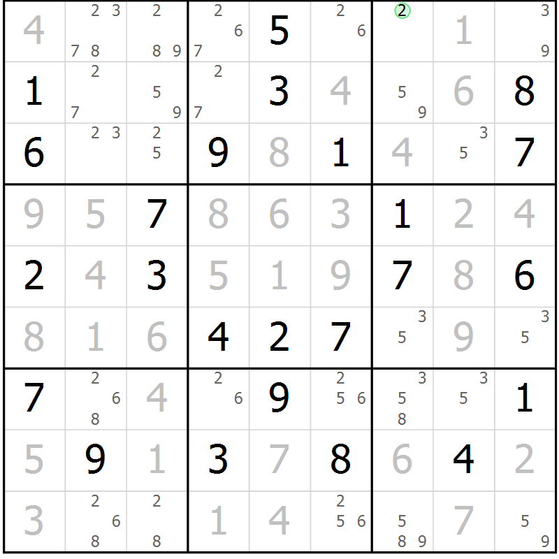 Position des candidats pour la solution de la Gr 44 page 47 du magazine de sudoku Virtuose n° 106