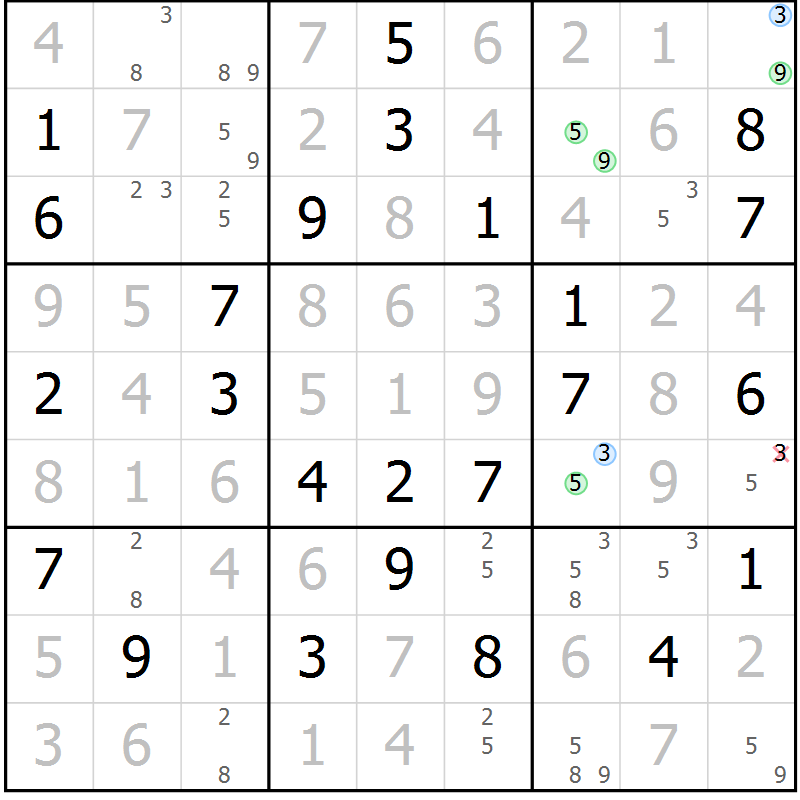 Position des candidats pour la solution de la Gr 44 page 47 du magazine de sudoku Virtuose n° 106