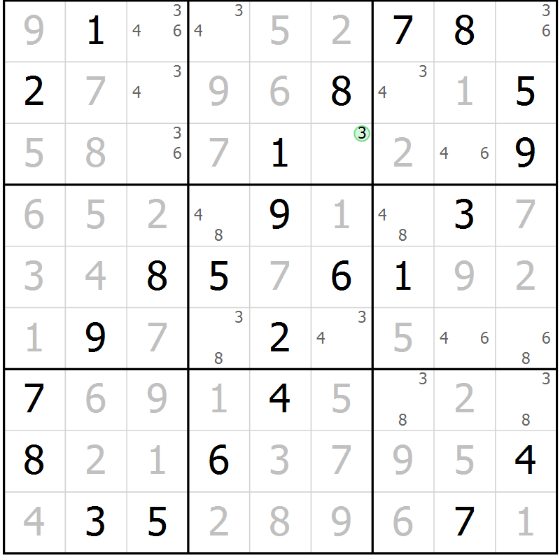 Position des candidats pour la solution de la Gr 45 page 48 du magazine de sudoku Virtuose n° 106